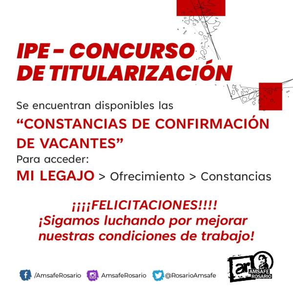 Concurso de titularización IPE - Constancias de confirmación de vacantes