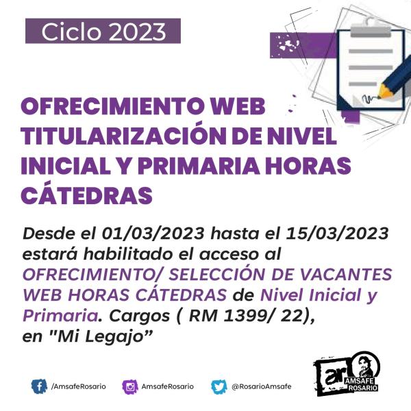 Titularizaciones Nivel Inicial y Primaria: Ofrecimiento web de horas cátedras