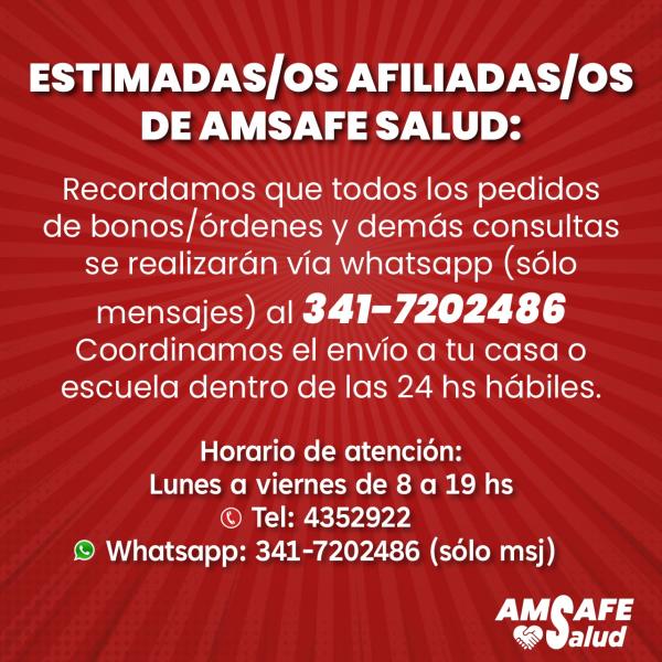 Pedidos de bonos/órdenes para afiliadxs de Amsafe Salud