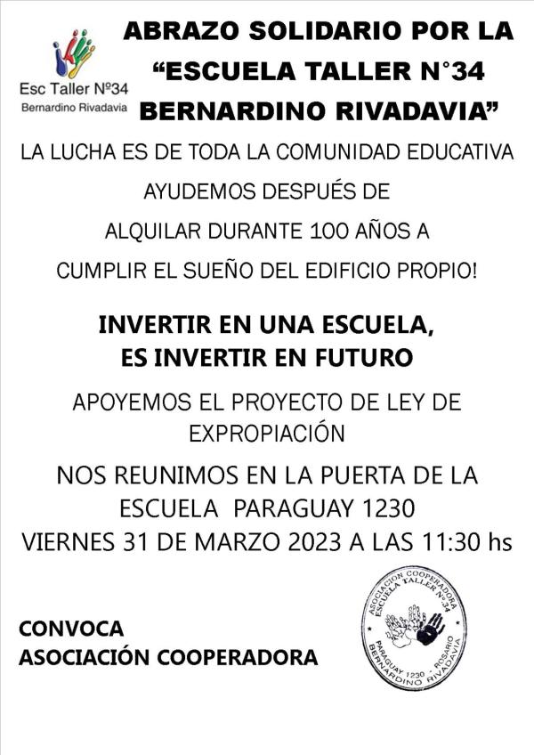 Abrazo solidario por la Escuela Taller N°34 Bernardino Rivadavia