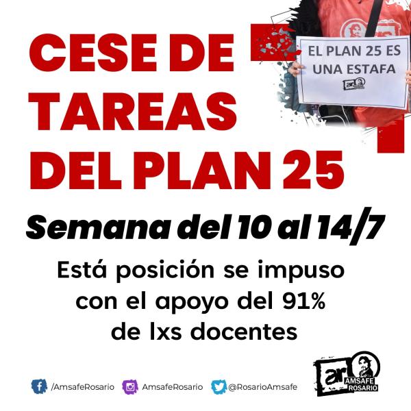 Cese de tareas del Plan 25 en la semana del 10 al 14/7