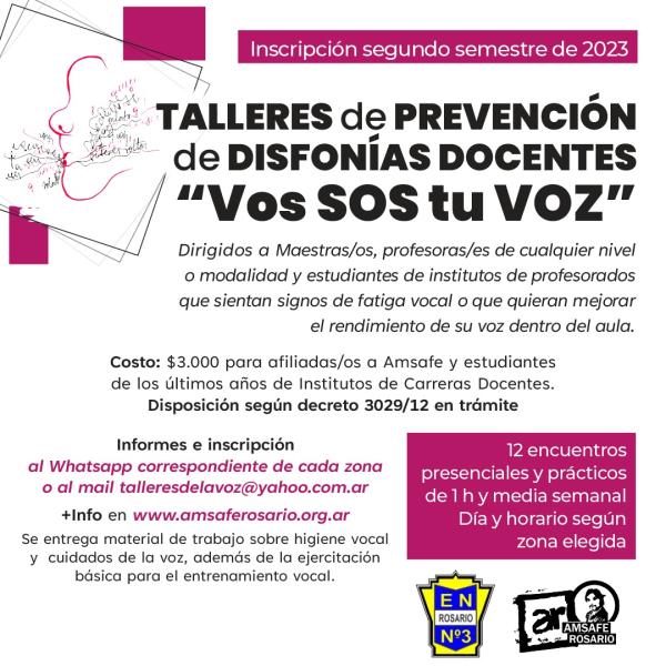 Talleres de prevención de disfonías docentes VOS SOS TU VOZ. Inscripción segundo semestre de 2023