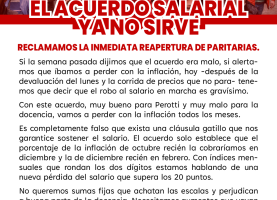 El acuerdo salarial del pasado jueves ya no sirve. Reclamamos la inmediata reapertura de paritarias.