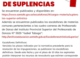 Escalafones definitivos de suplencias de Nivel Superior en Artística