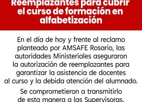 Información importante: Reemplazantes para cubrir el curso de formación en alfabetización