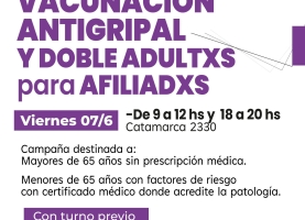 Nueva jornada de Vacunación Antigripal y Doble Adultxs para afiliadxs