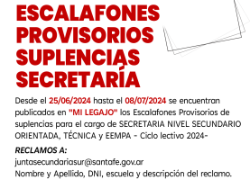 Secundaria: Escalafones Provisorios Suplencias Secretaría