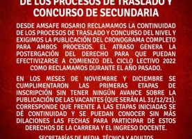 Exigimos urgente continuidad de los procesos de traslado y concurso de Secundaria