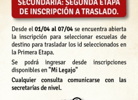 Secundaria. Segunda Etapa de Inscripción a Traslado.