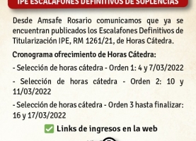 Inicial y Primaria Titularización HS Cátedra / IPE Escalafones Definitivos de Suplencias