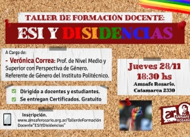 Taller de Formación Docente “ESI Y Disidencias” CUPOS COMPLETOS Y CAMBIO DE LUGAR