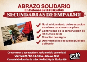 Abrazo solidario en defensa de las escuelas secundarias de empalme