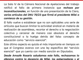 Nuevo fallo en la Justicia en defensa de nuestro derecho a la huelga