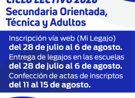 Suplencias Ciclo Lectivo 2026: Secundaria Orientada, Técnica y Adultos