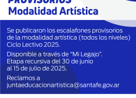 Escalafones provisorios Modalidad Artística