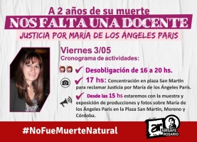 A 2 años años de su muerte, nos falta una docente. Actividades por María de los Ángeles Paris