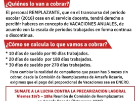 Reemplazantes: Sobre el cobro del Proporcional de Vacaciones.