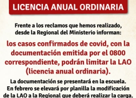 Información sobre casos de covid y Licencia Anual Ordinaria