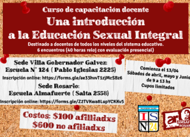 [AGOTADO] "Introducción a la Educación Sexual Integral" curso de capacitación docente en Rosario y VGG. 