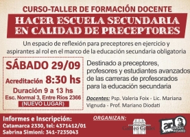 [AGOTADO]Curso-Formación: “Hacer escuela secundaria en calidad de preceptores”