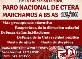 13/9: PARO NACIONAL DE CTERA Y MOVILIZACIÓN A BS AS