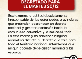 Sobre el feriado nacional decretado para el martes 20/12