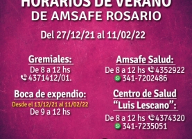 Horarios de verano de Amsafe Rosario