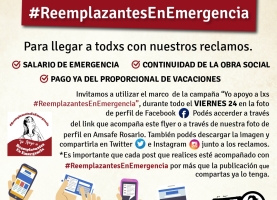 #ReemplazantesEnEmergencia: Este viernes 24 campaña en redes para llegar a todxs con nuestros reclamos. 