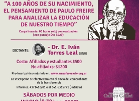 Curso de formación: A 100 años de su nacimiento, el pensamiento de Paulo Freire para analizar la educación de nuestro tiempo