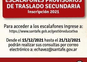 Escalafones Provisorios de Traslado Secundaria Inscripción 2021