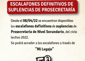 Escalafones definitivos de suplencias de Prosecretaría de Nivel Secundario