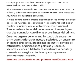 Basta de violencia en nuestros barrios. Basta de matar a nuestrxs alumnxs.