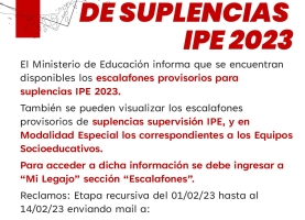Escalafones Provisorios de Suplencias IPE 2023