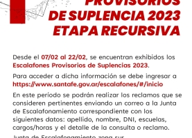 Secundaria. Escalafones provisorios de suplencia 2023/ Etapa recursiva 