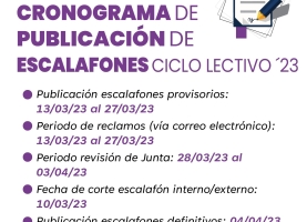 Superior: Cronograma de Publicación de Escalafones Ciclo Lectivo 2023