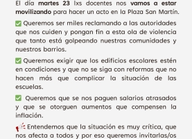 Queridas familias: La situación en las escuelas es muy difícil.