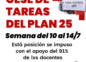 Cese de tareas del Plan 25 en la semana del 10 al 14/7